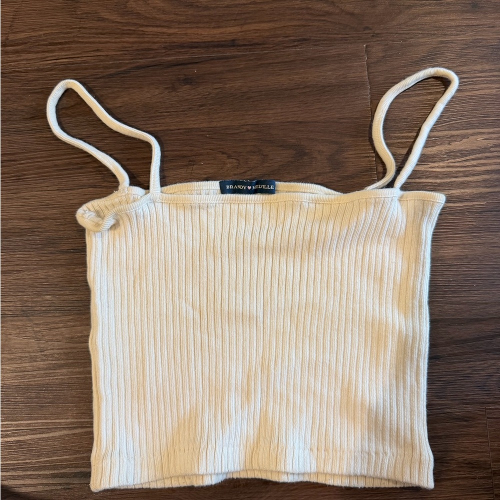 Brandy Melville Cream Ribbed Cropped Tank Top